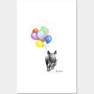 The Rhino and The Balloons Posters and Art